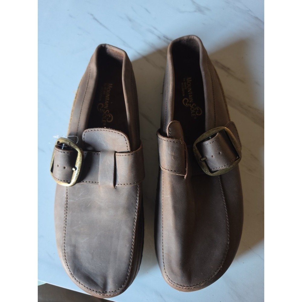 Mountain Sole Brown Leather Buckle Comfort Clogs Women's US 11 Round Toe Flat